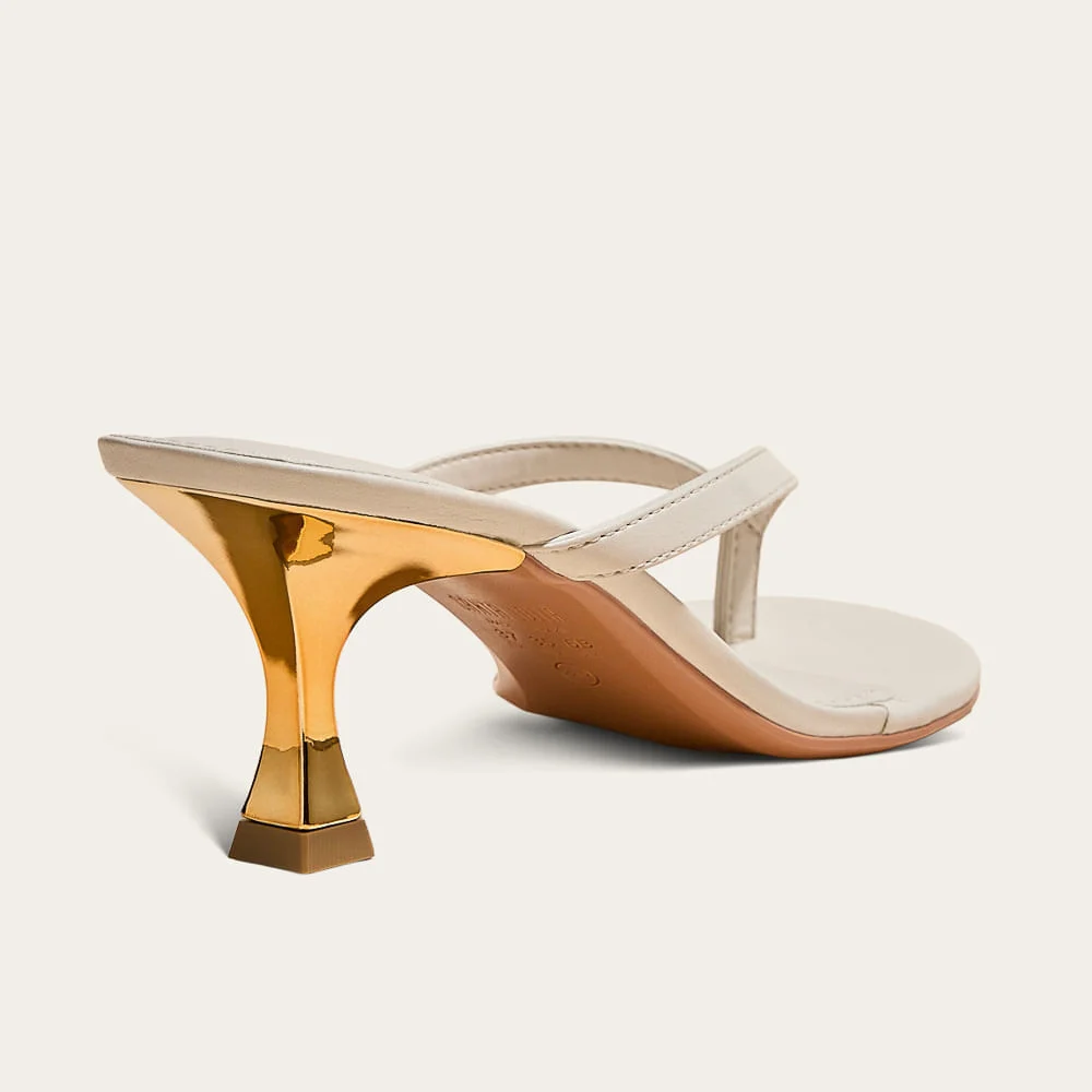 Tamanco Mule De Dedo Napa Soft Salto Fino Off White - vista 2 de 3