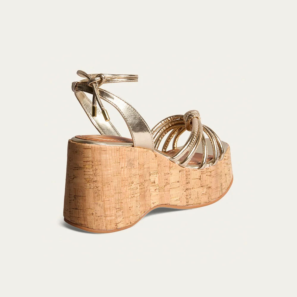 Sandália Espadrille Anabela Metalizada Dourada - vista 2 de 3