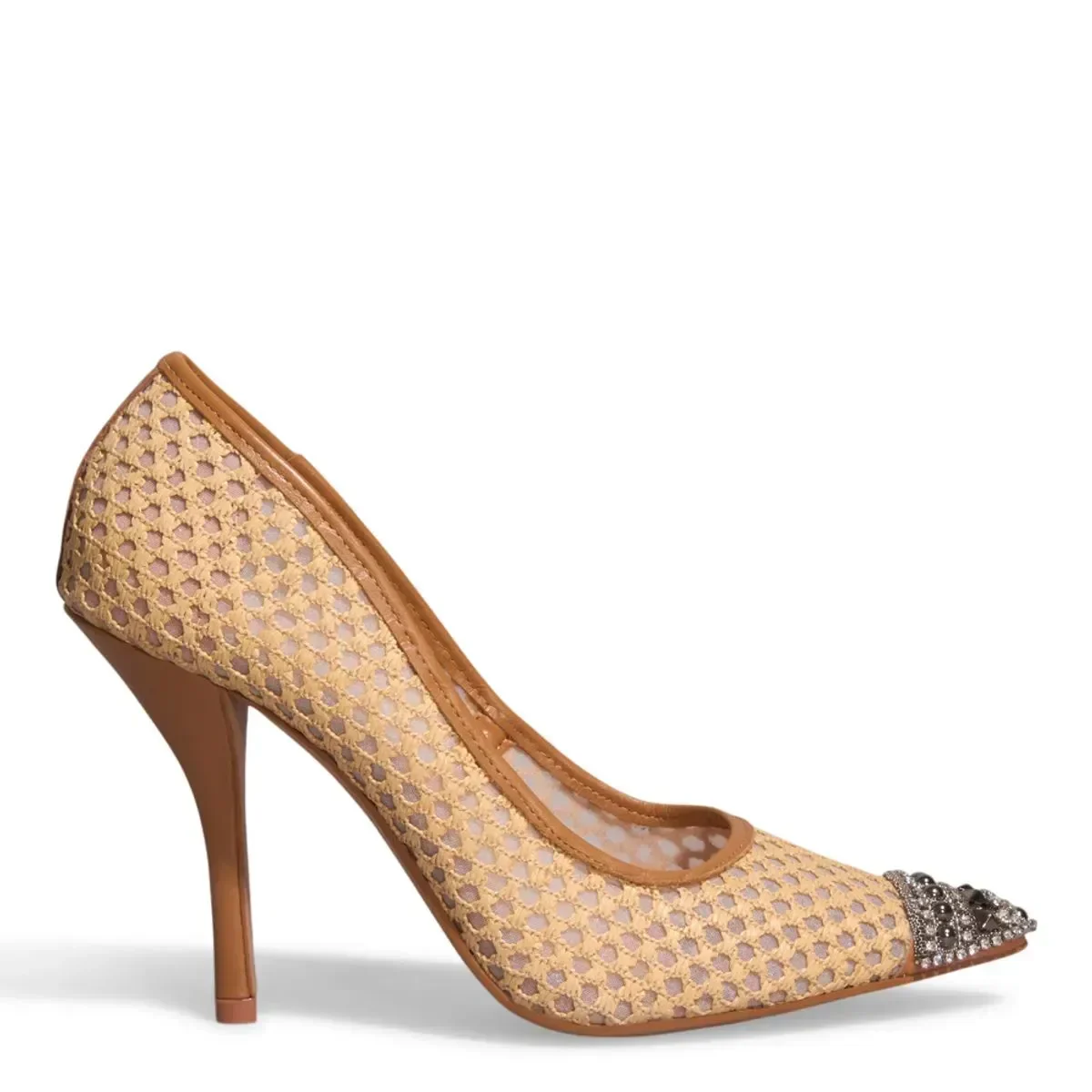 Scarpin Strass Salto Alto Fino Bege - vista 3 de 4