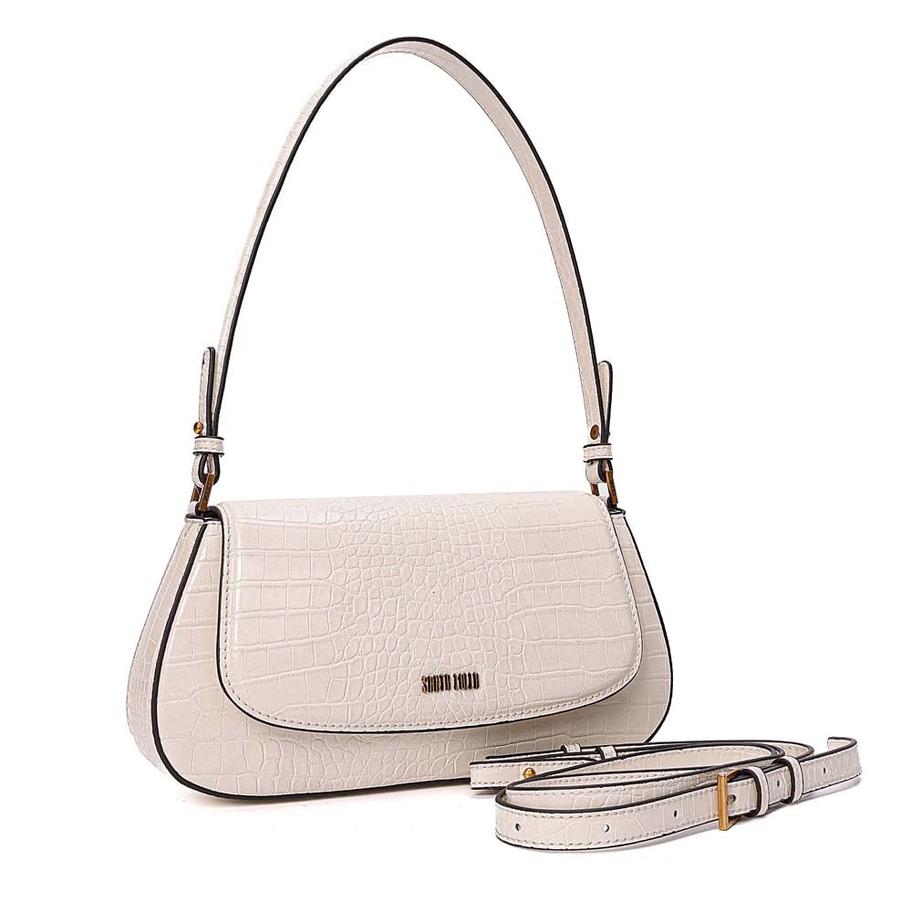 Bolsa Baguete Croco Alça De Ombro Off White Marfim - vista 3 de 8