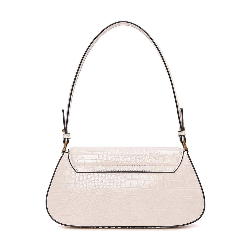 Bolsa Baguete Croco Alça De Ombro Off White Marfim - vista 6 de 8