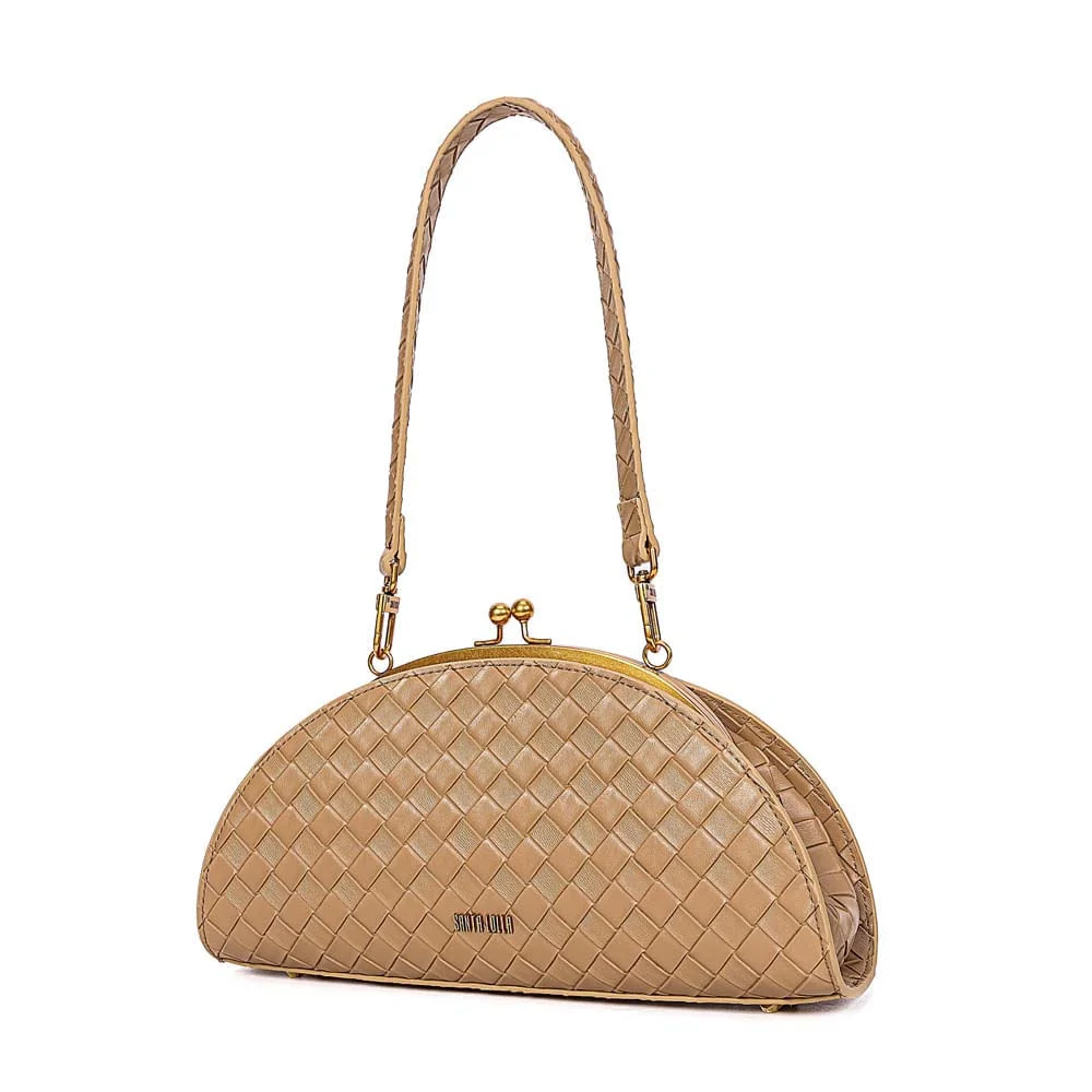 Bolsa Clutch Meia Lua Alça De Ombro Tressê Bege Areia - vista 5 de 9