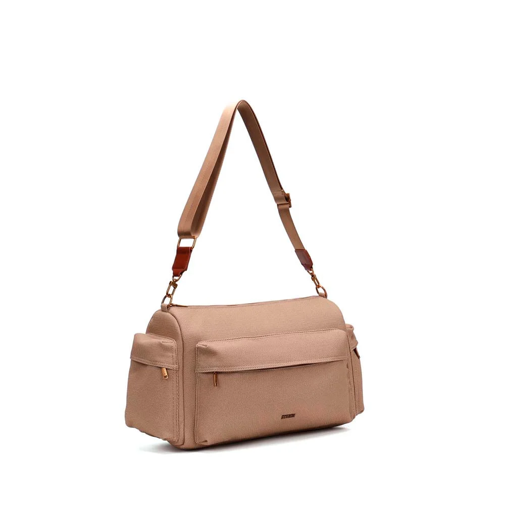 Bolsa Mala Grande Canvas Tiracolo Marrom Terracota - vista 2 de 5
