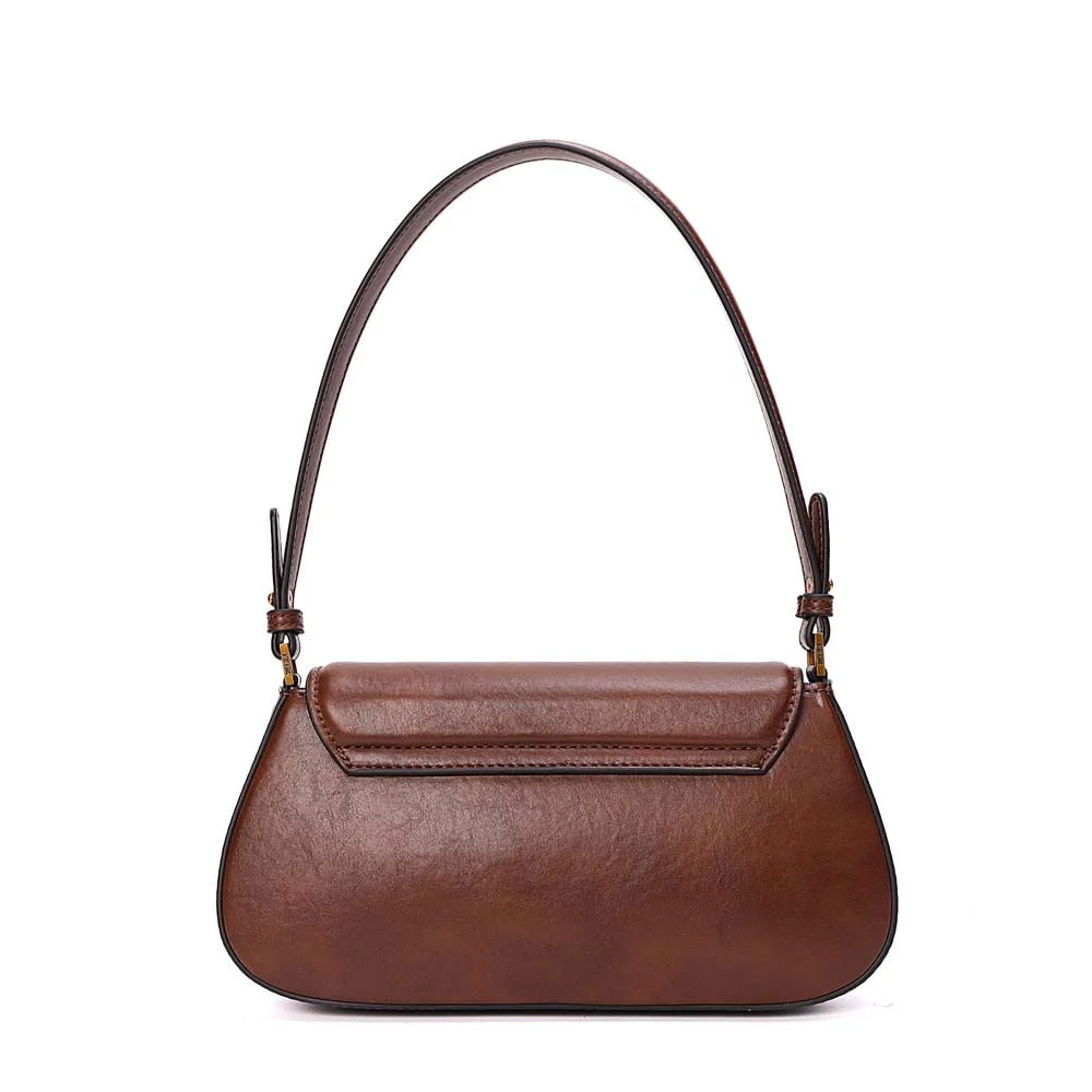 Bolsa Baguete Na Caixa Rústica Alça De Ombro Marrom Terracota - vista 5 de 6