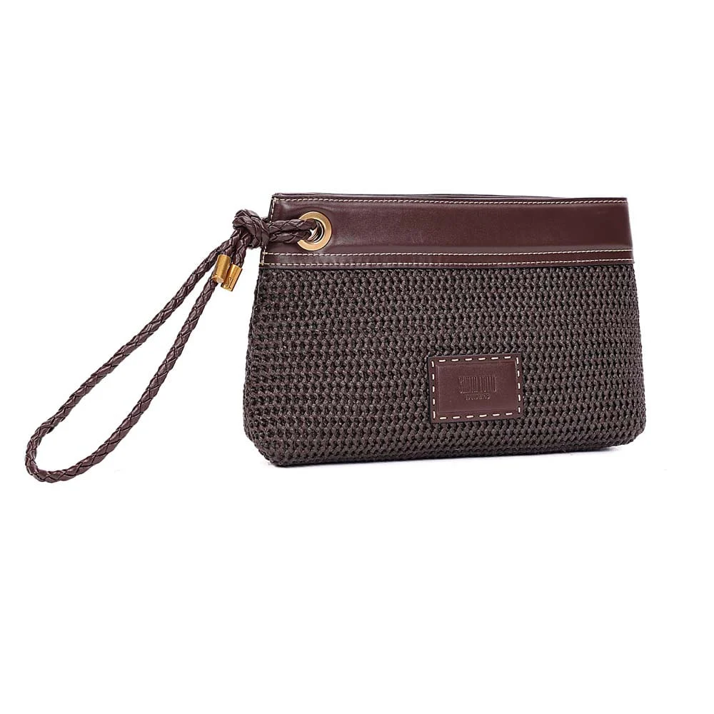 Clutch Tramado Alça De Mão Marrom Dark Cocoa - vista 2 de 7