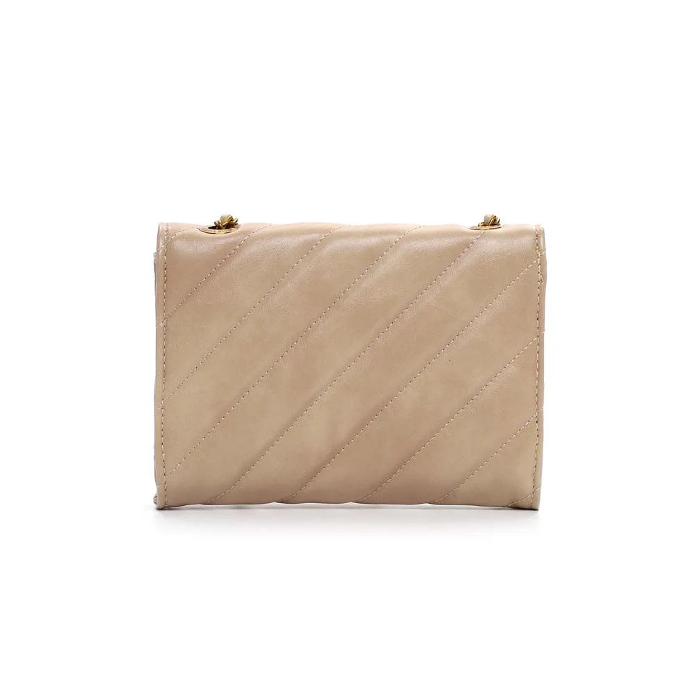 Bolsa Pequena Soft Bege Areia Alça Transversal Corrente - vista 4 de 5
