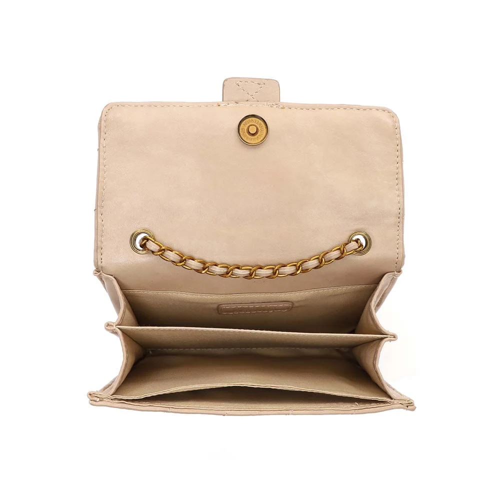 Bolsa Pequena Soft Bege Areia Alça Transversal Corrente - vista 5 de 5
