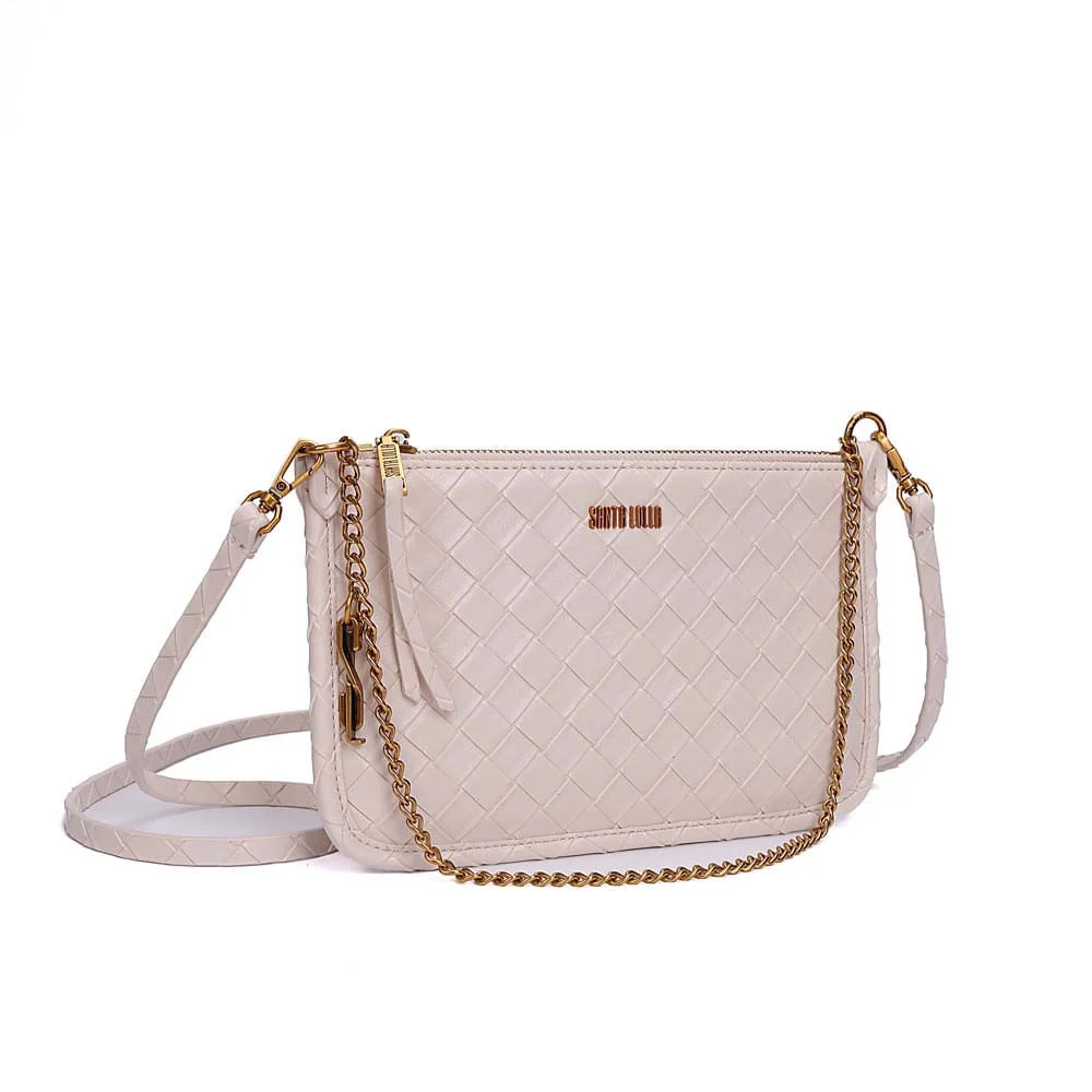 Bolsa Cluth Tressê Transversal Off White Marfim - vista 3 de 9