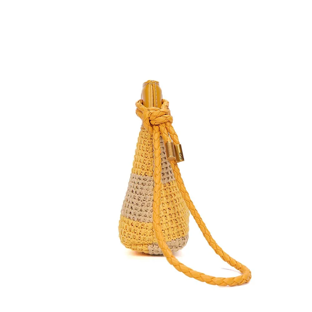 Clutch Tramado Alça de Mão Listras Amarelo Solar - vista 4 de 7