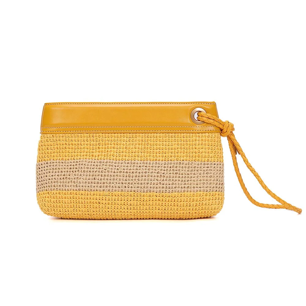 Clutch Tramado Alça de Mão Listras Amarelo Solar - vista 5 de 7
