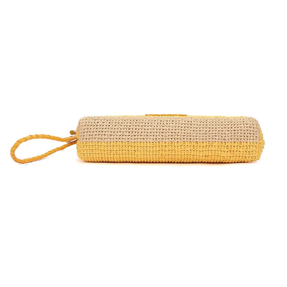 Clutch Tramado Alça de Mão Listras Amarelo Solar - vista 6 de 7