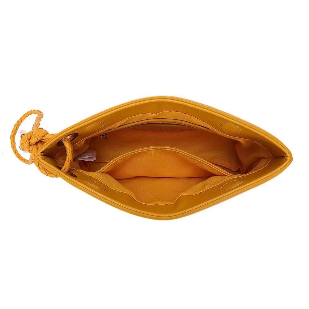 Clutch Tramado Alça de Mão Listras Amarelo Solar - vista 7 de 7