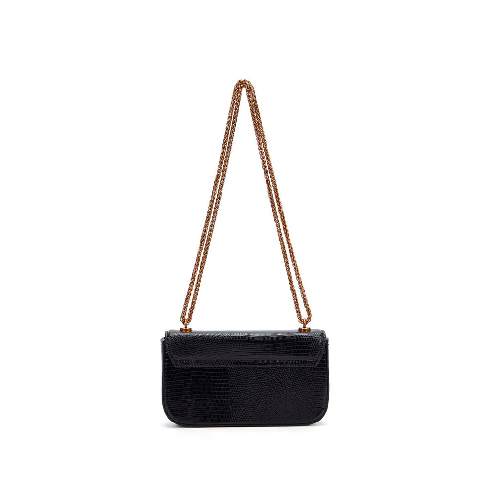 Bolsa Lizard Preta Alça Transversal Corrente - vista 3 de 5