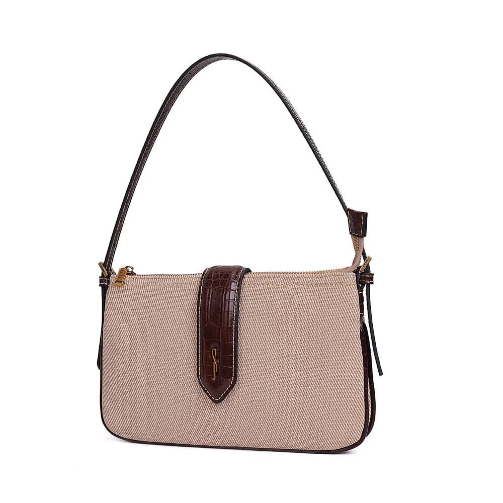 Bolsa Pequena Canvas Alça De Ombro Marrom Terracota - vista 3 de 7