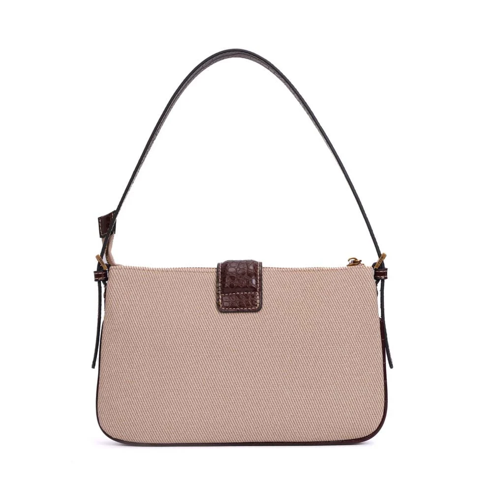 Bolsa Pequena Canvas Alça De Ombro Marrom Terracota - vista 5 de 7
