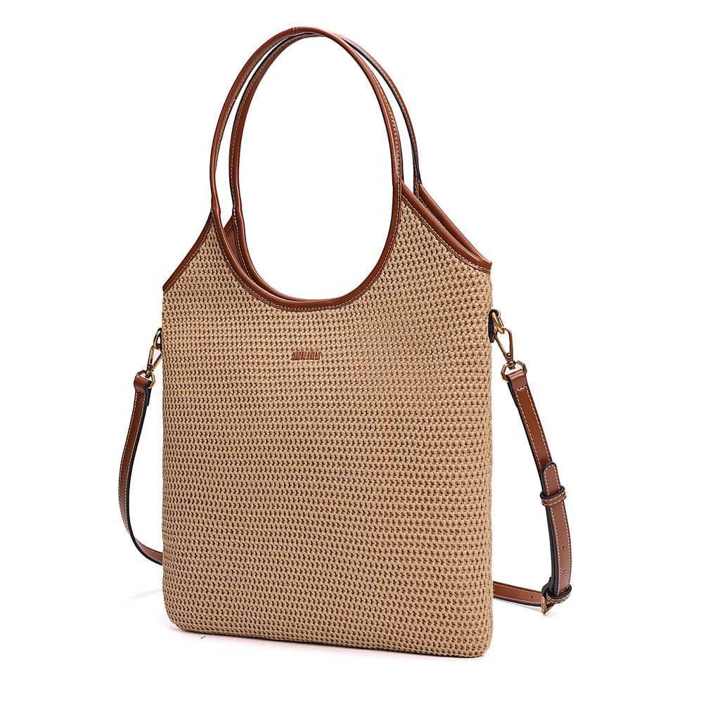 Bolsa Shopper Tramado Alça Dupla Bege Areia - vista 3 de 7