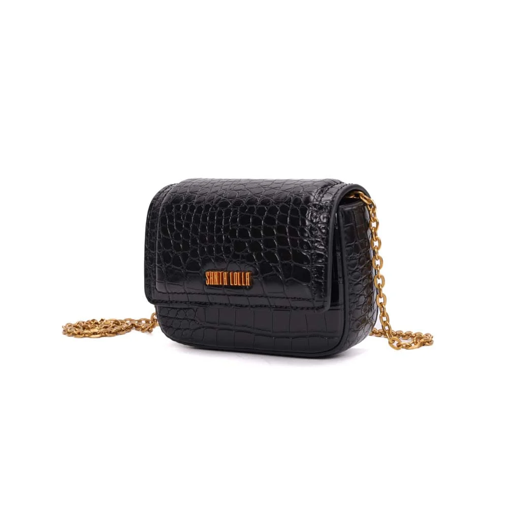 Bolsa Na Caixa Croco Preta Alça De Corrente Transversal - vista 3 de 8
