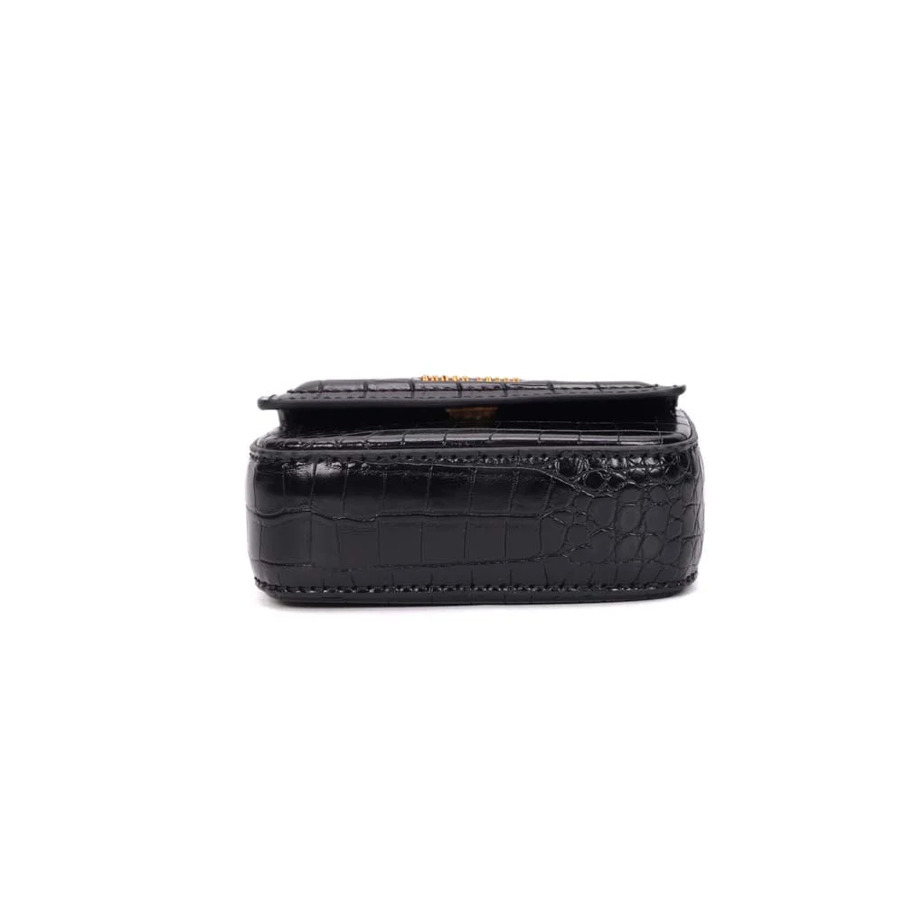 Bolsa Na Caixa Croco Preta Alça De Corrente Transversal - vista 6 de 8