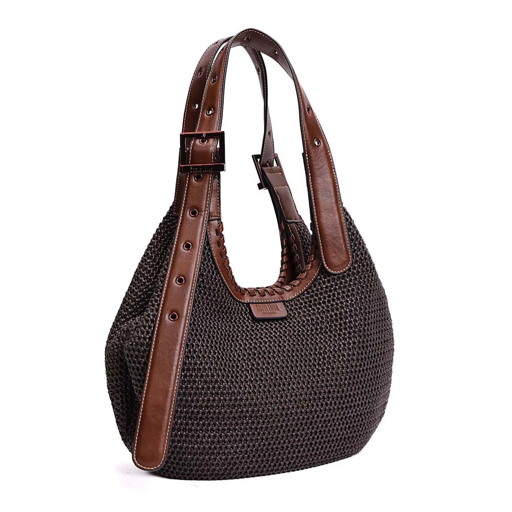 Bolsa Grande Tramado Alça de Ombro Marrom Dark Cocoa - vista 2 de 7