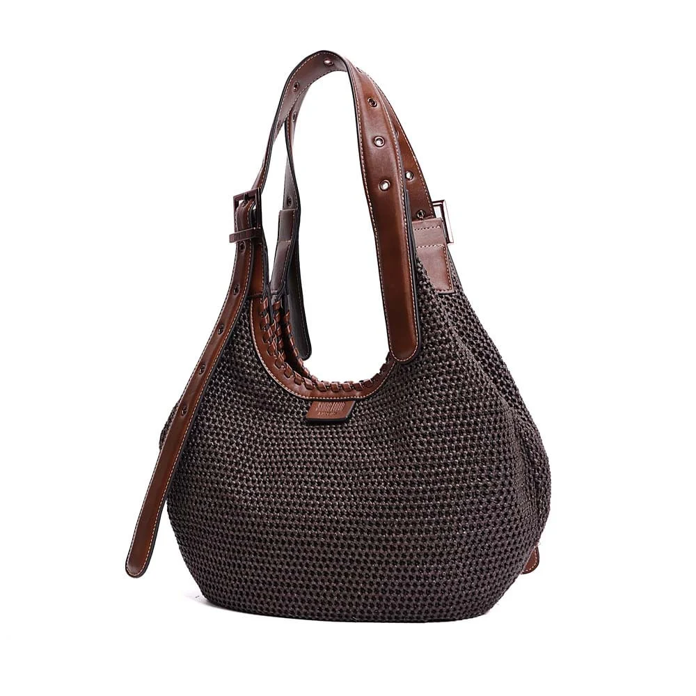 Bolsa Grande Tramado Alça de Ombro Marrom Dark Cocoa - vista 3 de 7