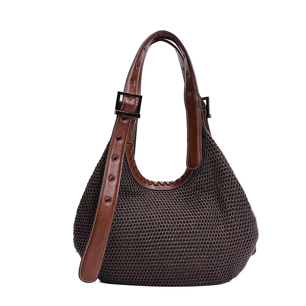Bolsa Grande Tramado Alça de Ombro Marrom Dark Cocoa - vista 5 de 7