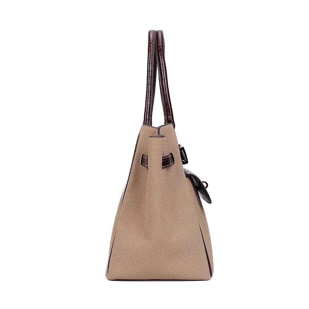 Bolsa Grande Canvas Alça De Ombro Bege Areia - vista 4 de 7