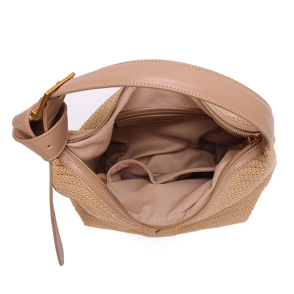 Bolsa Hobo Média Tramado Alça de Ombro Bege Areia - vista 7 de 7