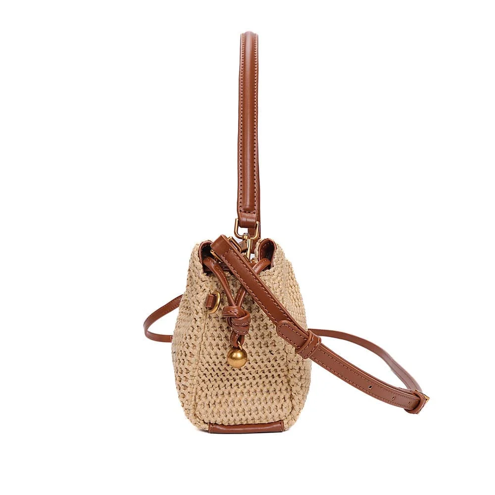 Bolsa Pequena Tramado Alça Dupla Marrom Safari - vista 5 de 8