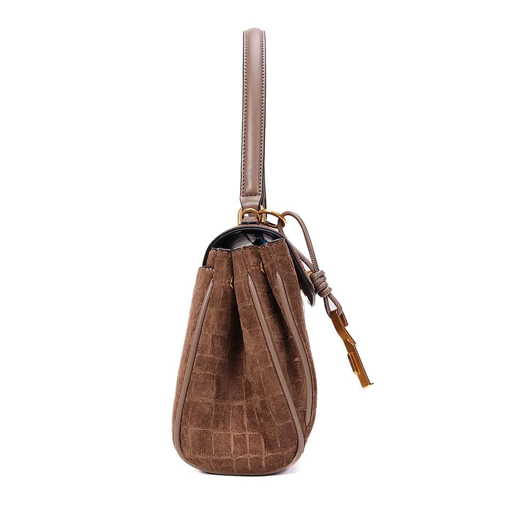 Bolsa Média Croco Nobuck Alça De Ombro Cinza Fog - vista 4 de 10