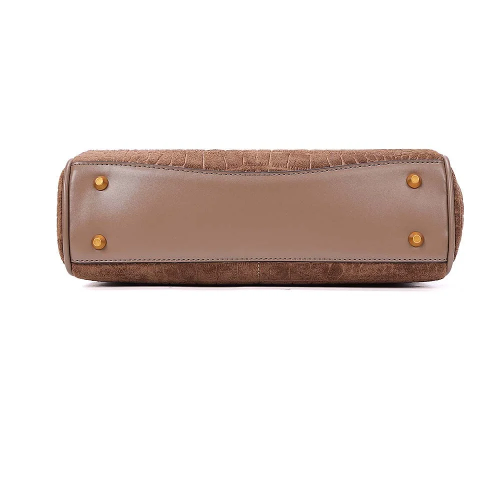 Bolsa Média Croco Nobuck Alça De Ombro Cinza Fog - vista 6 de 10