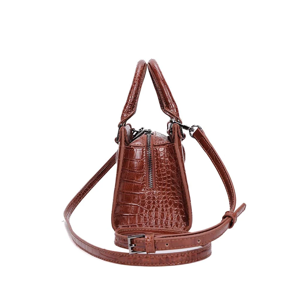 Bolsa Tote Croco Alça Dupla Marrom Terracota - vista 4 de 7