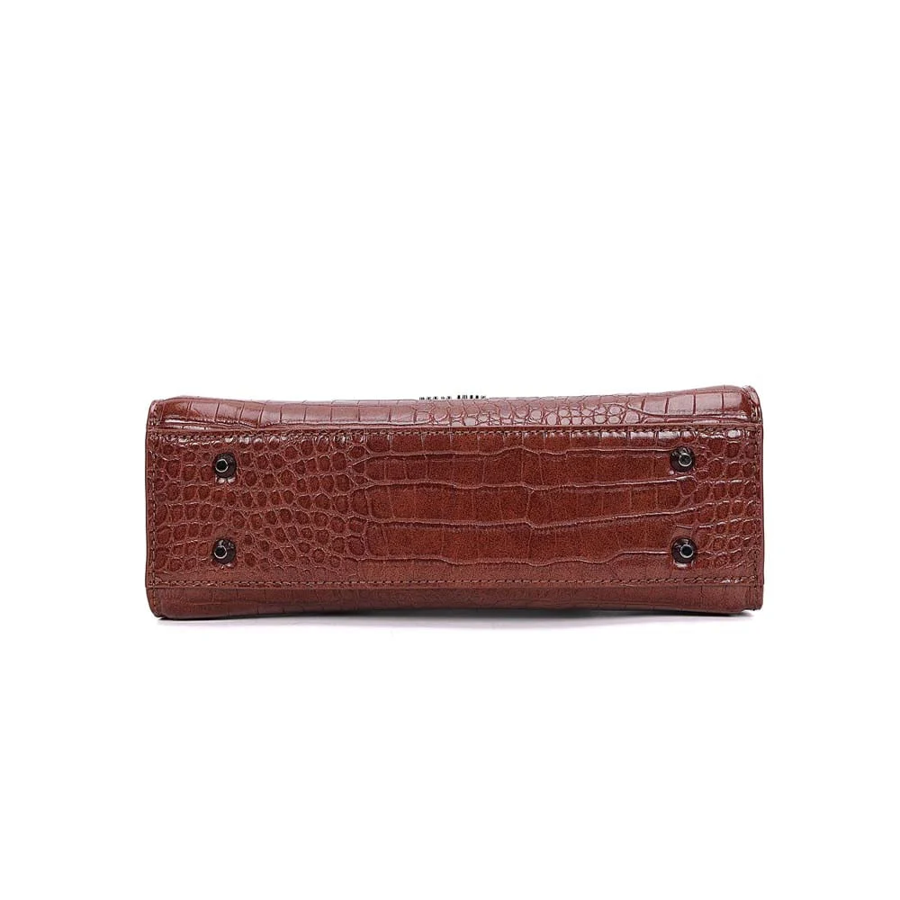 Bolsa Tote Croco Alça Dupla Marrom Terracota - vista 6 de 7