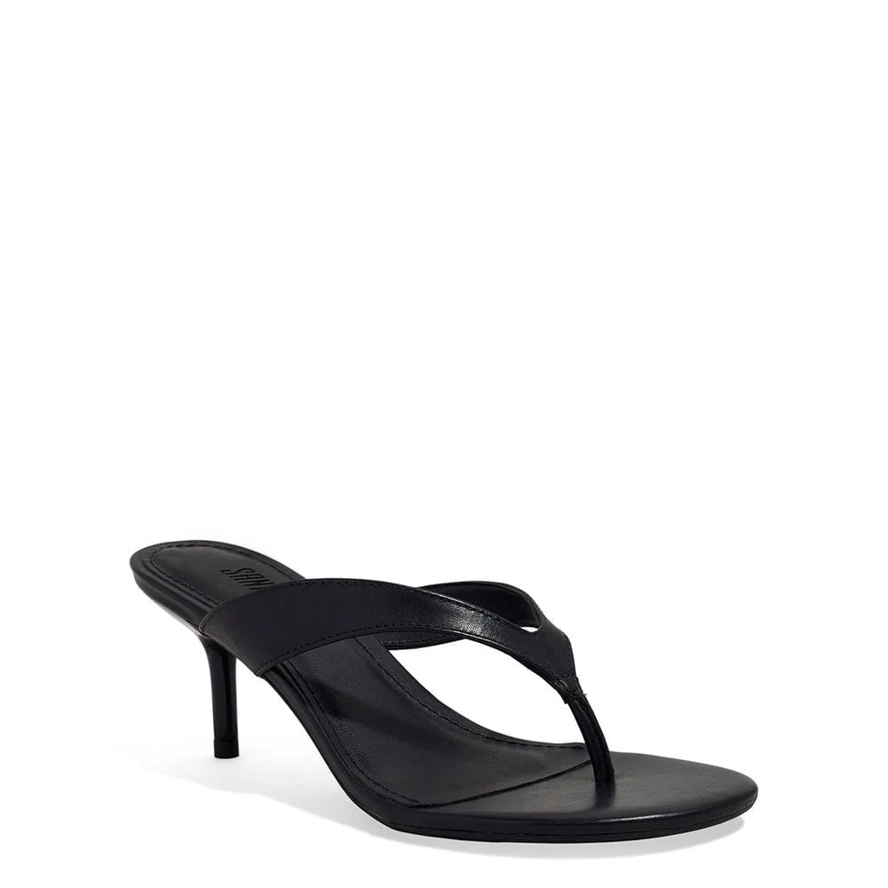 Mule Thong Couro Pelica Salto Baixo Fino Preto - vista 2 de 3
