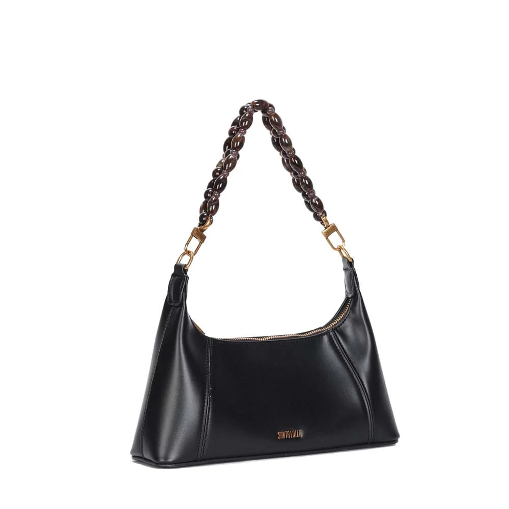 Bolsa Média Soft Liso Preto Alça Miçangas - vista 2 de 3