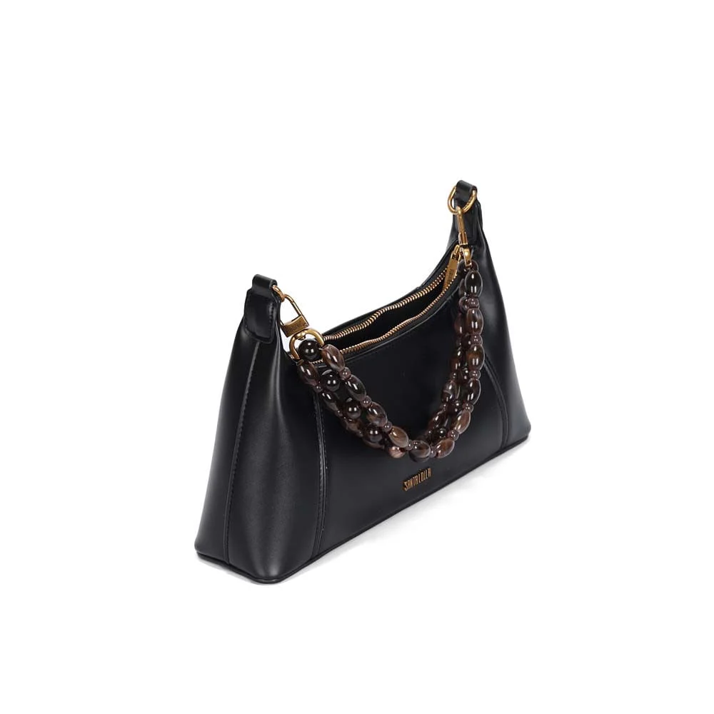 Bolsa Média Soft Liso Preto Alça Miçangas - vista 3 de 3