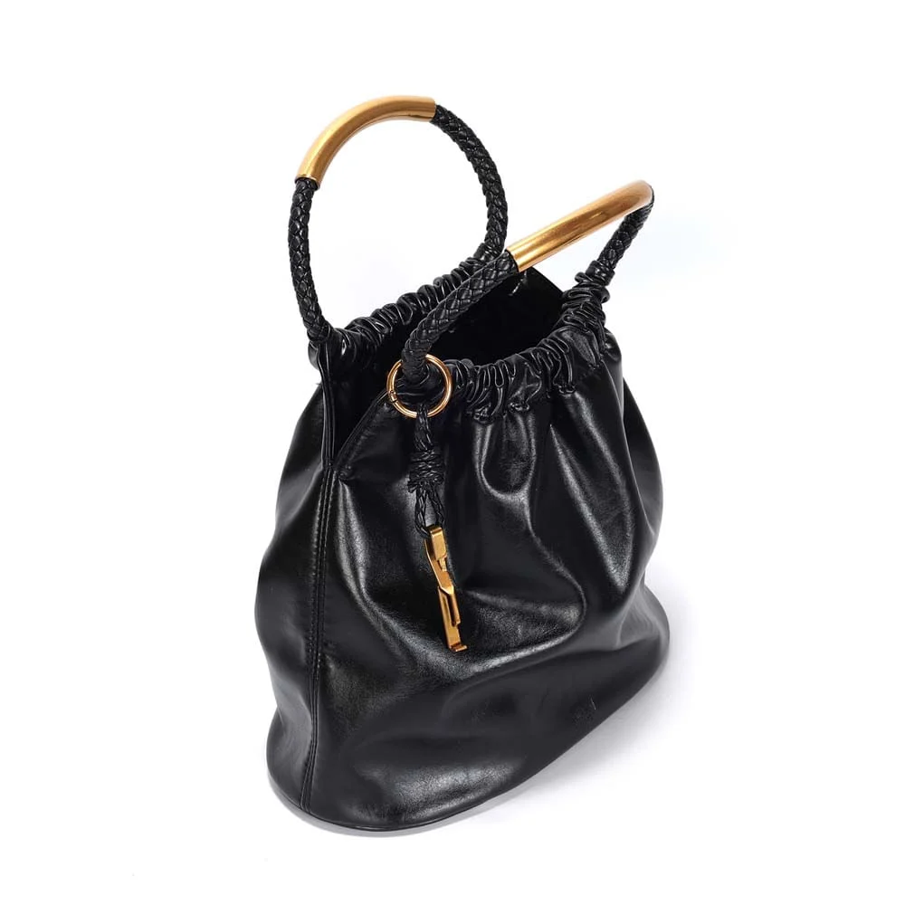 Bolsa Bucket Média Rústico Preto Transversal - vista 3 de 4