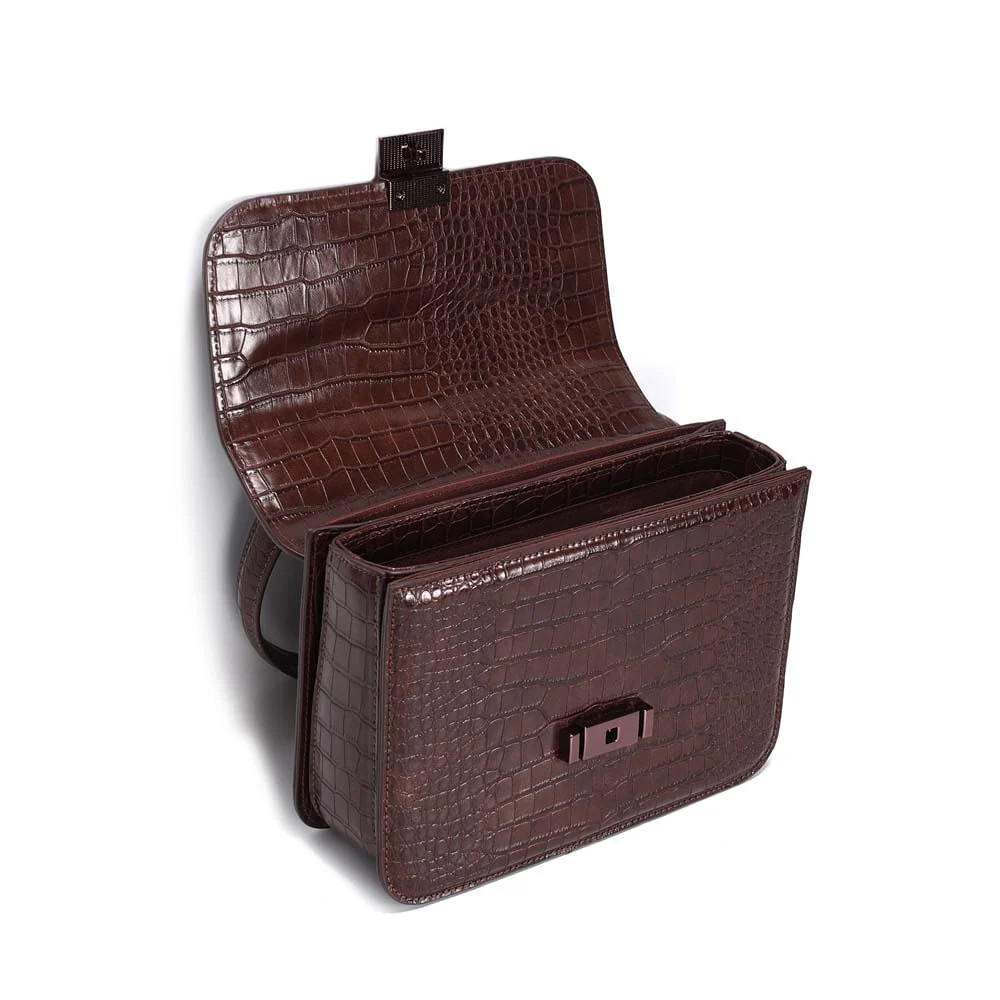 Bolsa Média Croco Marrom Dark Alça De Mão - vista 3 de 3