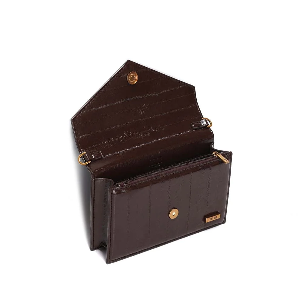 Bolsa Envelope Pequena Enguia Marrom Dark Tiracolo - vista 3 de 3