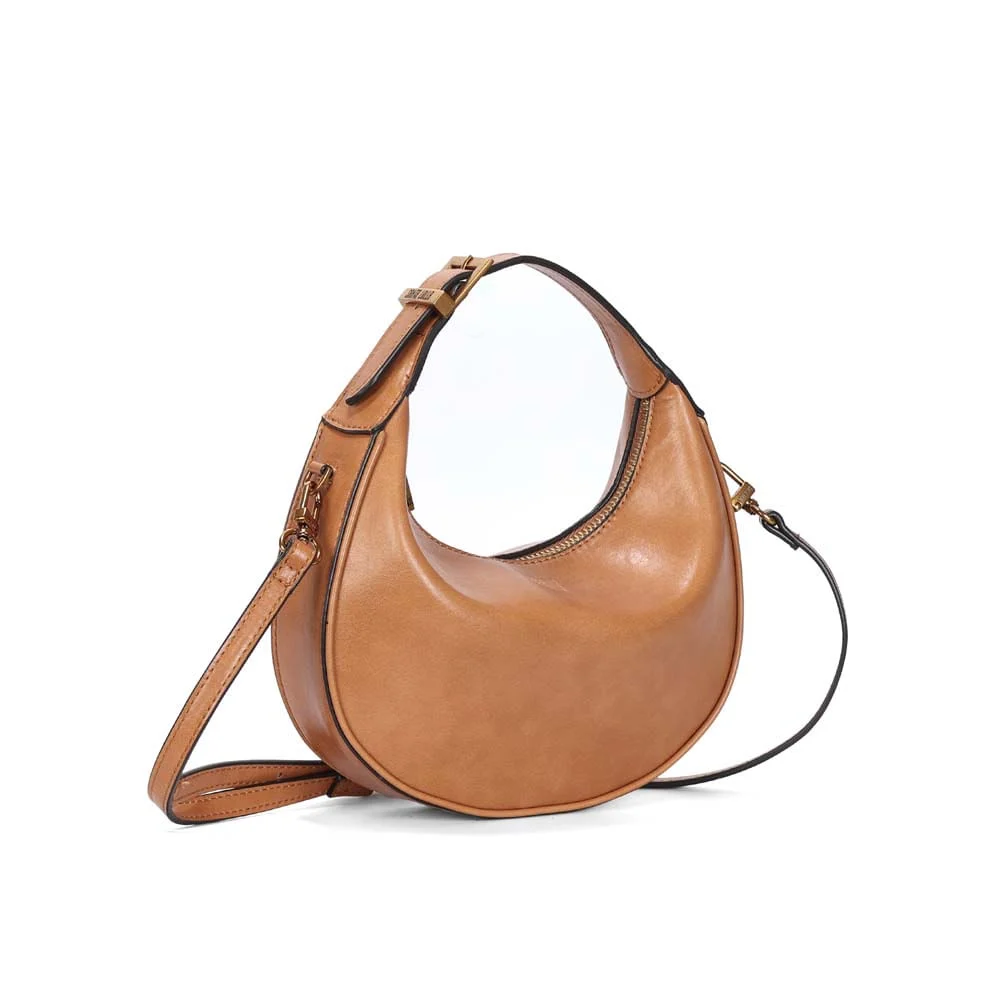 Bolsa Hobo Média Rústico Liso Marrom Doce De Leite - vista 2 de 3