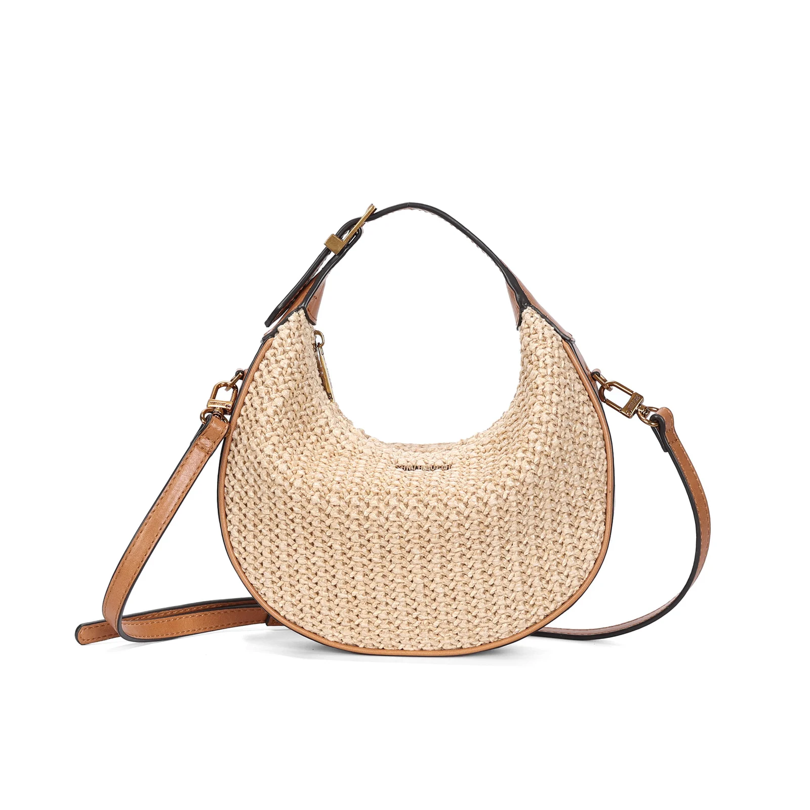 Bolsa Hobo Média Palha Tramado Bege Areia - vista 2 de 4