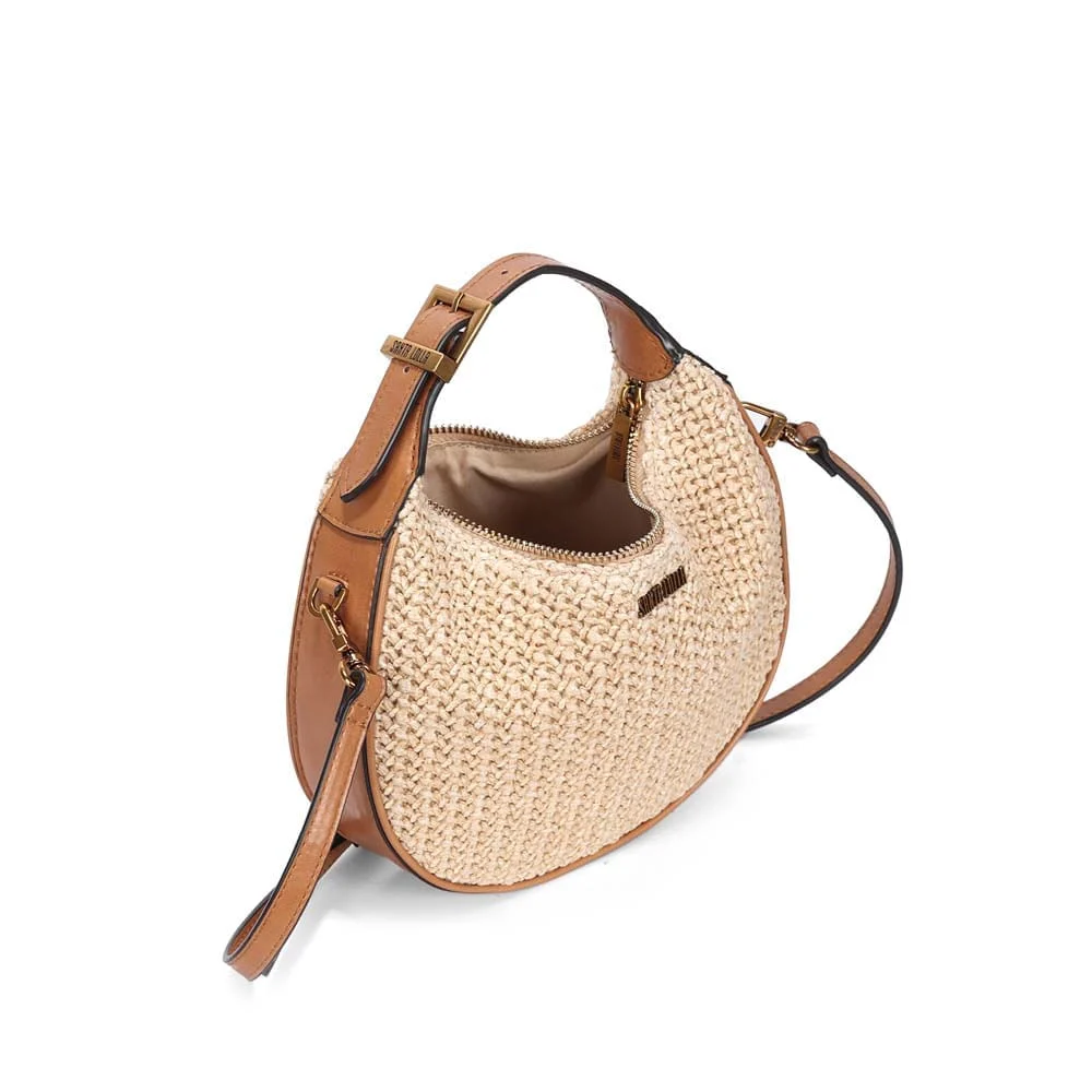 Bolsa Hobo Média Palha Tramado Bege Areia - vista 4 de 4