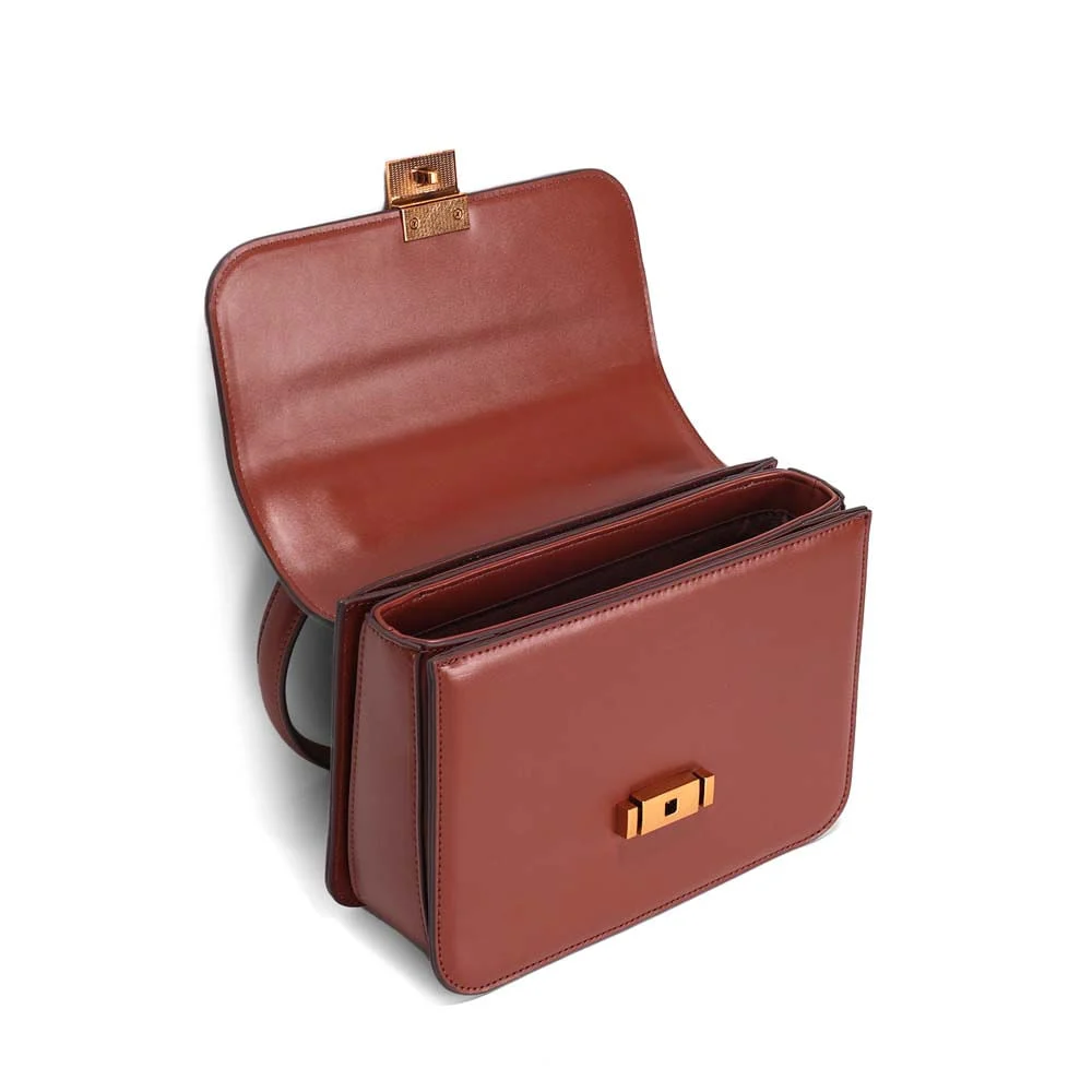 Bolsa Média Soft Liso Marrom Terracota Alça De Mão - vista 3 de 4