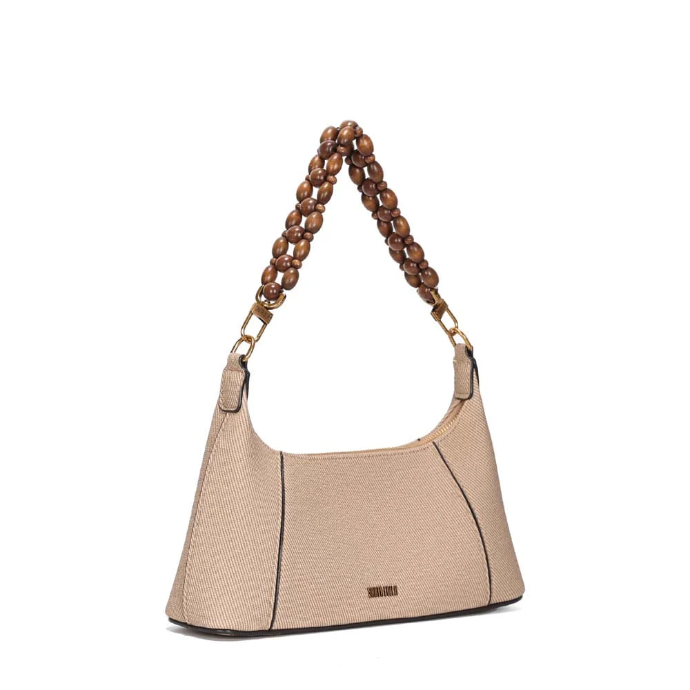 Bolsa Média Canvas Bege Areia Alça Miçangas - vista 2 de 3