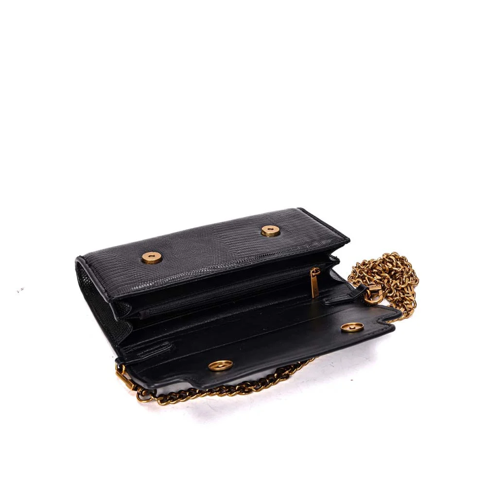Bolsa Carteira Lizard Texturizado Preto Alça Corrente - vista 7 de 7