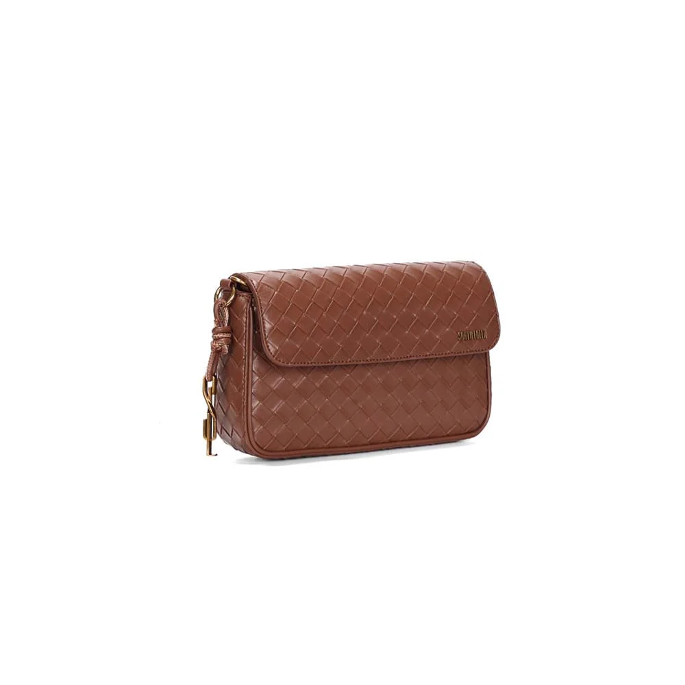 Bolsa Média Quadrada Tressê Terracota Alça Corrente - vista 2 de 3