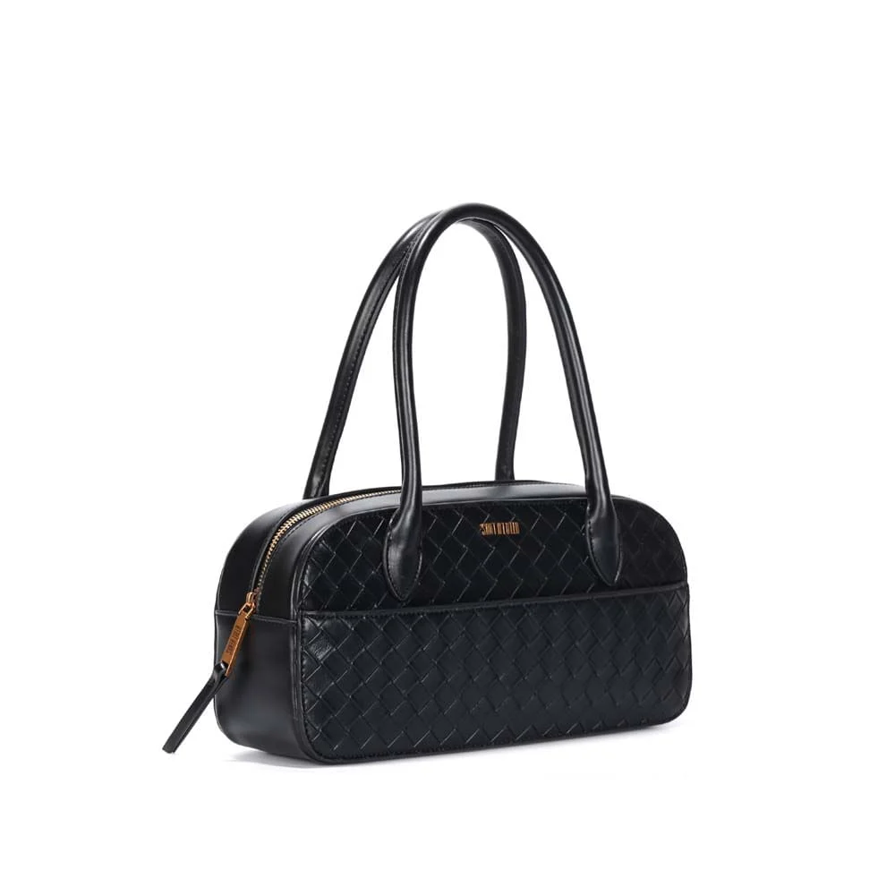 Bolsa Média Estruturada Tressê Preta Alça De Ombro - vista 2 de 4