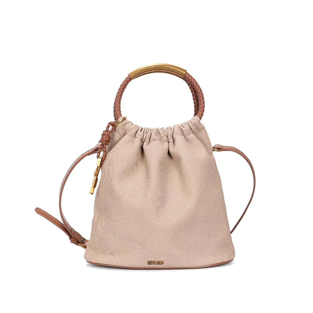 Bolsa Bucket Média Canvas Bege Transversal - vista 1 de 3