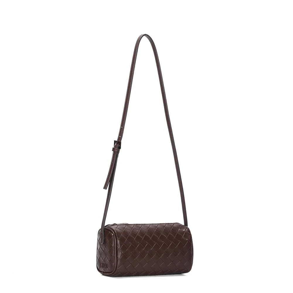 Bolsa Cilindro Pequena Tressê Marrom Dark Transversal - vista 3 de 4