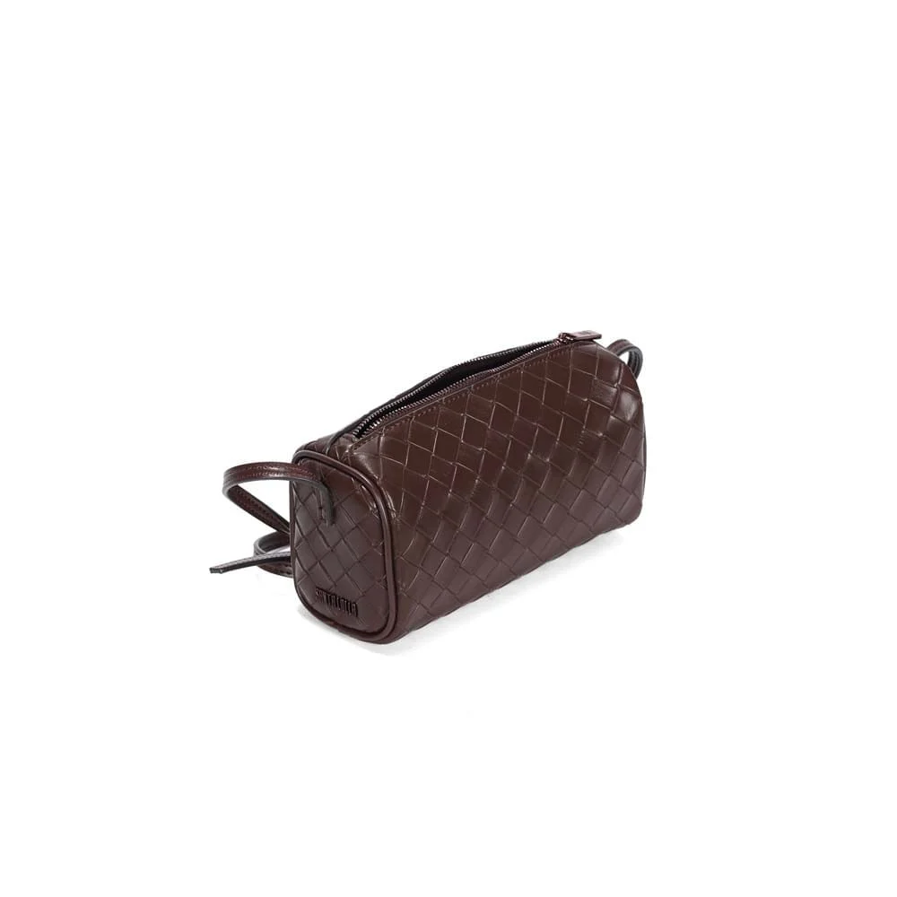 Bolsa Cilindro Pequena Tressê Marrom Dark Transversal - vista 4 de 4