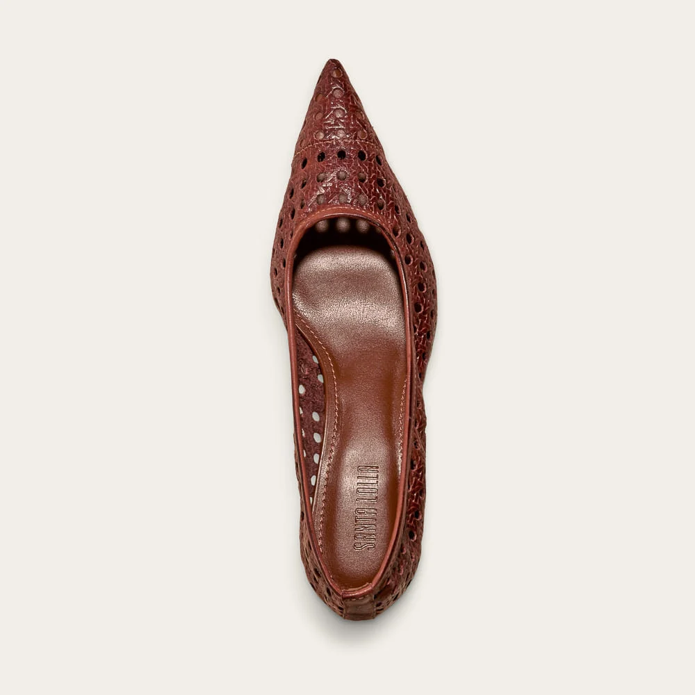 Scarpin Couro Premium Vazado Terracota Salto Kitten - vista 3 de 3